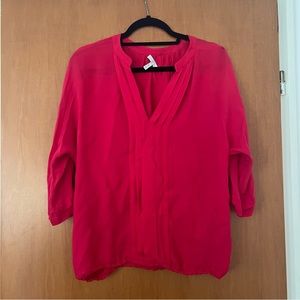 Joie hot pink silk top with trim at front and sleeves